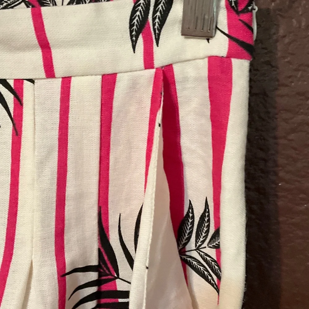 High-Rise Wide Leg Tropical Stripe Pants in Pink/White - Picture 6 of 16